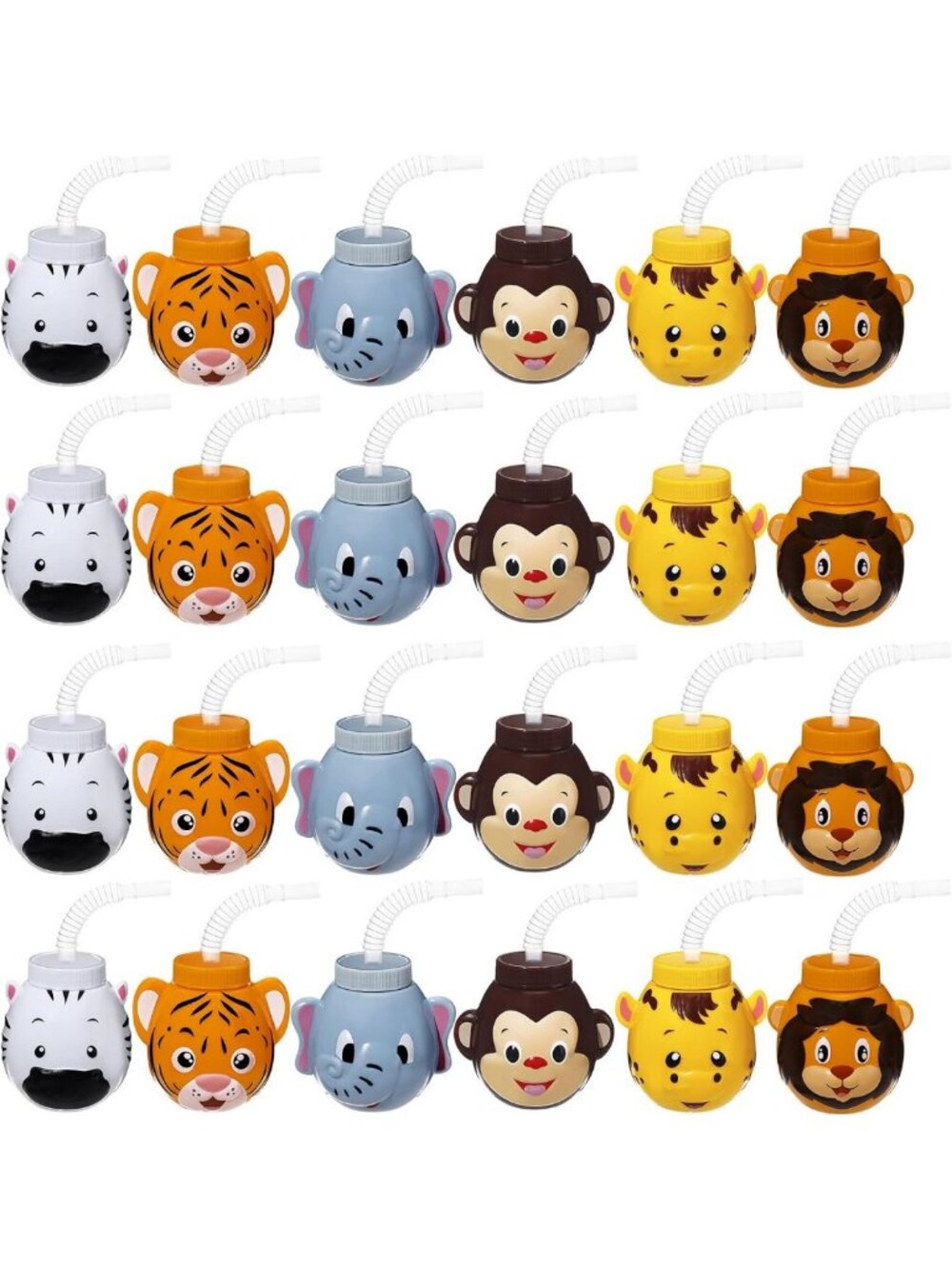 24 Sets 3D Animal Cups with Bendable Straws & Lids - Fun Kids Drinkware, 10 oz